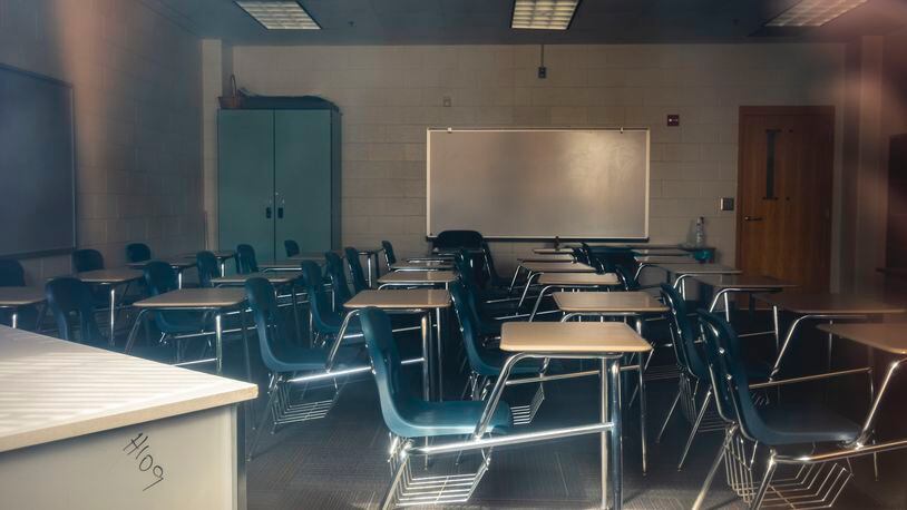 An empty classroom at Marietta High School in Marietta, Ga.,  (Audra Melton/The New York Times)