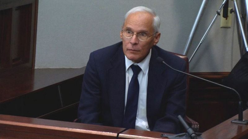 Larry Lewellen, an assistant manager of toxicology at the Georgia Bureau of Investigation, testifies during the murder trial of Justin Ross Harris at the Glynn County Courthouse in Brunswick, Ga., on Tuesday, Oct. 18, 2016. Lewellen said that he found no evidence of drugs in Cooper's blood.  (screen capture via WSB-TV)