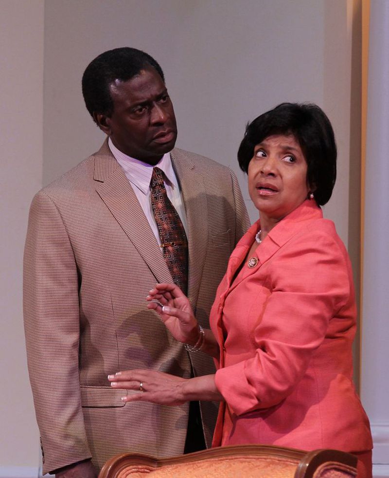 Afemo Omilami and Phylicia Rashad in a stage performance of "Guess Who's Coming to Dinner" written by Todd Kreidler and directed by Kenny Leon, based on the screenplay "Guess Who's Coming to Dinner" by William Rose. AJC file photo/ Tyson Alan Horne / The Horne Brothers