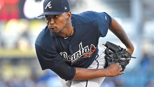 The Braves’ Julio Teheran pitches against the Los Angeles Dodgers on July 22, 2017 in Los Angeles, California. (Photo by Jayne Kamin-Oncea/Getty Images)
