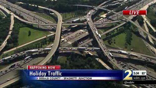 Traffic was heavy in many directions at Spaghetti Junction on Friday afternoon as the holiday weekend began. (Credit: Channel 2 Action News)
