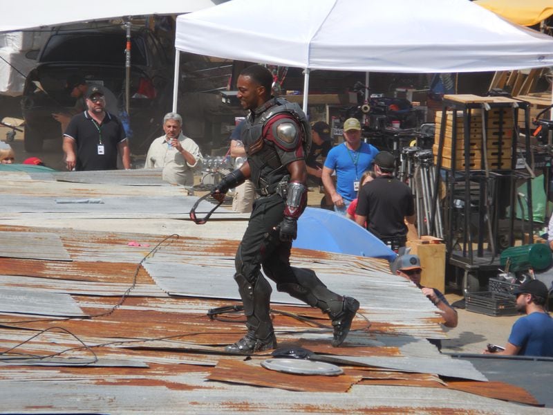 Anthony Mackie on the set of "Captain America: Civil War." PHOTO: Jennifer Brett, jbrett@ajc.com