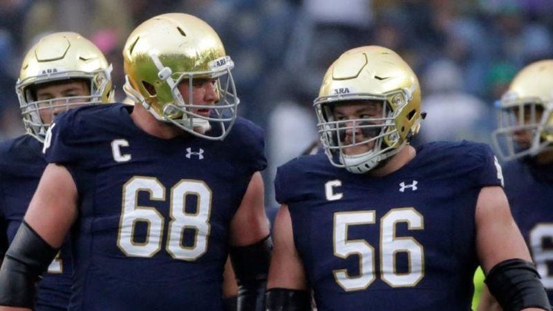 Mike McGlinchey (68) with Notre Dame teammate Quentin Nelson (56) during a game against Wake Forest. (Associated Press)
