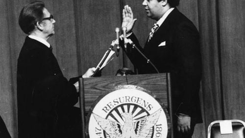Maynard Jackson takes the oath of office on Jan. 7, 1974. AJC archives photo/Charles Pugh
