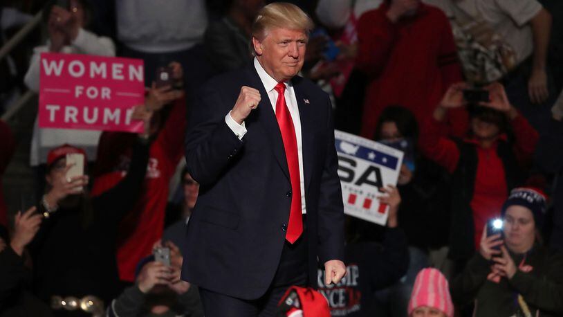 HERSHEY, PA - DECEMBER 15: US President-elect Donald Trump is introduced to speak to supporters at the Giant Center, December 15, 2016 in Hershey, Pennsylvania. President-elect Trump has been visiting several states that he won, to thank people for their support in the US election. (Photo by Mark Wilson/Getty Images)