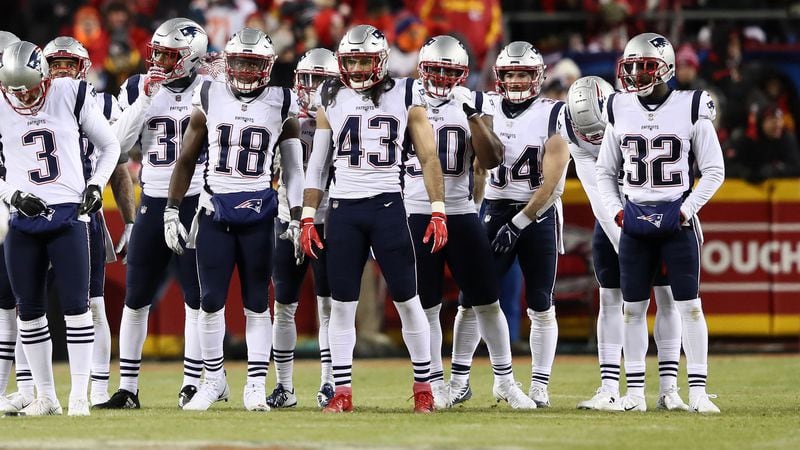 The New England Patriots look on before a play against the Kansas City Chiefs in the second half of the AFC Championship Game Jan. 20, 2019, at Arrowhead Stadium in Kansas City, Mo.
