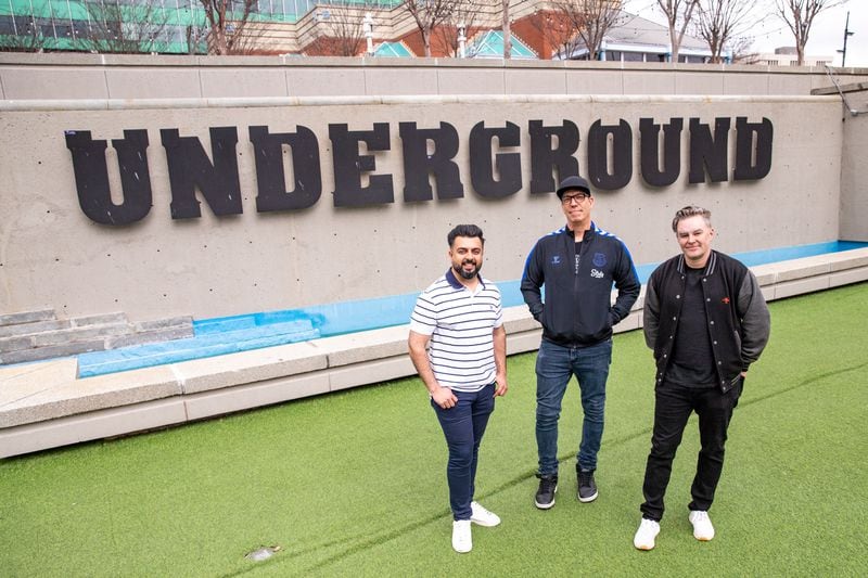 Underground CEO Shanel Lalani, from left, works with the MJQ owners Ryan Murphy and Ryan Purcell, to convert the Dante's Down the Hatch space into the new home for MJQ.  (Jenni Girtman for The Atlanta Journal-Constitution)