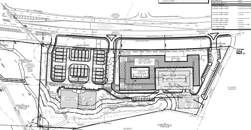 A site plan of Broadstone Peachtree Corners, a planned mixed-use development on Peachtree Parkway. (Courtesy of City of Peachtree Corners)