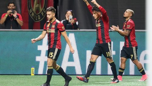 September 20, 2017 Atlanta: Atlanta United miedfielder Yamil Azad celebrates after scoring his second goal and the third for the team during the first half.