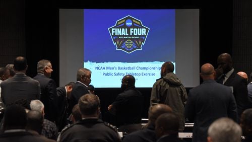 Law enforcement agents gather for Public Safety Tabletop Exercise meeting ahead of 2020 NCAA Men's Basketball Championships in April at Georgia World Congress Center on Tuesday, February 18, 2020. (Hyosub Shin / Hyosub.Shin@ajc.com)