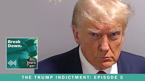 Former President Donald Trump had his booking photo taken at the Fulton County Jail on Thursday. Episode 5 of "Breakdown — The Trump Indictment" recounts the hectic days that led up to his brief visit to Atlanta. (Fulton County Sheriff's Office)