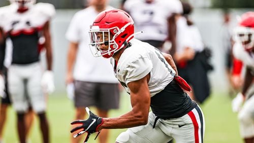 Georgia defensive back Nyland Green (1) during the Bulldogs’ practice session in Athens, Ga., on Tuesday, Sept. 7, 2021. (Photo by Tony Walsh) 