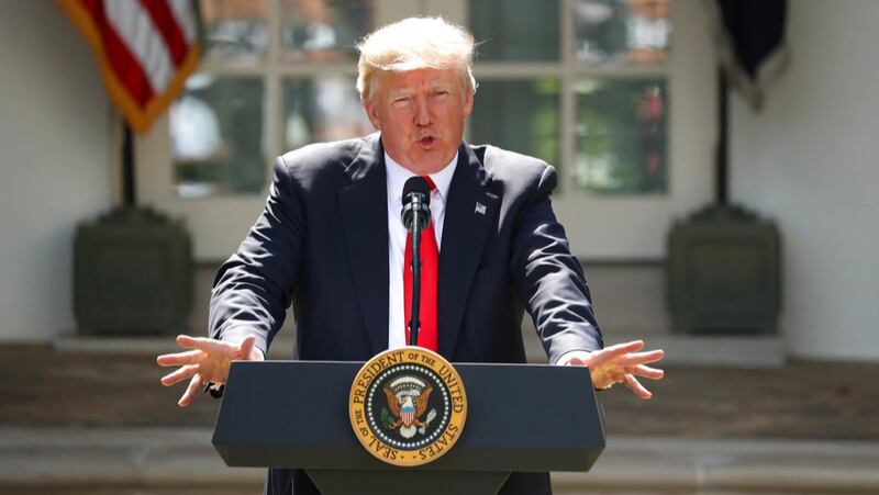 President Donald Trump speaks about the US role in the Paris climate change accord in the Rose Garden, Thursday, June 1, 2017, in Washington. (AP Photo/Andrew Harnik)