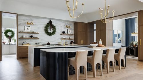 This kitchen designed by Kit Castaldo for the 2023 Home for the Holidays Designer Showhouse features a pared-back holiday decorating style that looks festive without resorting to decorating cliches.
(Courtesy of Lauren Chambers)
