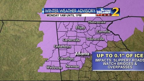 Any icy blast is set to hit north Georgia on Monday.