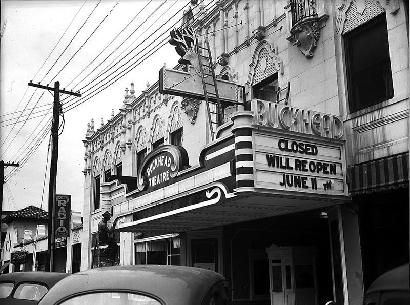 The Buckhead Theatre: This theater opened in 1930 and went by several other names over the years, including the Capri and the Cinema 'N' Drafthouse. This photo is from 1947. In the 1990s, it became a music venue called the Coca-Cola Roxy until it closed in 2009. It got renovated and reopened in 2010 with its original name, the Buckhead Theatre, although it continues as a music -- not a film -- venue. (Lane Brothers / LBGPF8-058a GSU Special Collections) 