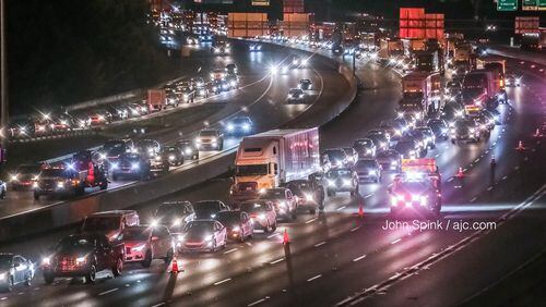 There were seven miles of bumper-to-bumper delays on I-85 South on Thursday morning after a pedestrian was killed near Boggs Road.