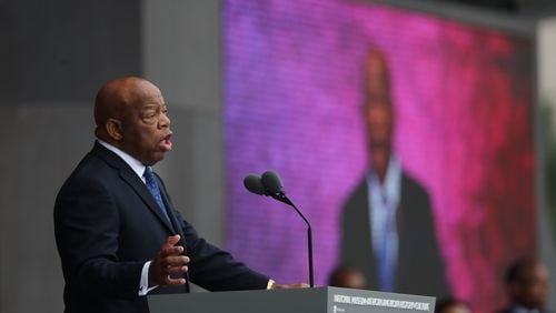 Rep. John Lewis, D-Ga. speaks during the opening ceremony of the Smithsonian National Museum of African American History and Culture on the National Mall in Washington, Saturday, Sept. 24, 2016. (AP Photo/Manuel Balce Ceneta)