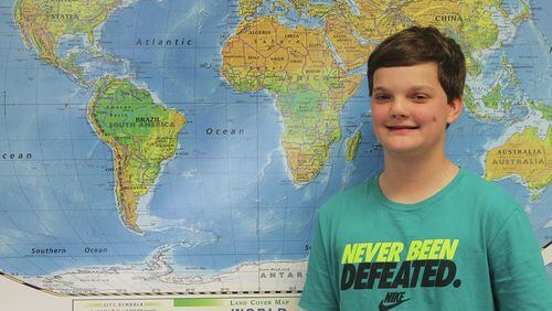Luke Mabry of Freedom Middle School, Woodward Middle School eighth-grader Alex Bates and Woodward Academy North sixth-grader Eesh Trivedi and will compete March 31 at the Georgia State Bee, the second level of the national competition for the National Geographic Bee.
