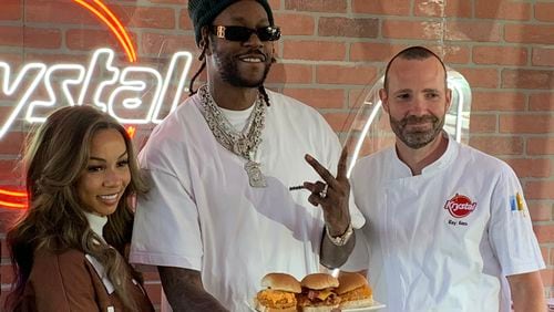 Krystal brought the media in Sept. 28, 2022 for its introduction of its new Side Chik chicken sandwich with social media influencer Brittany Renner, rap star 2 Chainz and Ray Kees, senior manager of culinary innovation. RODNEY HO/rho@ajc.com