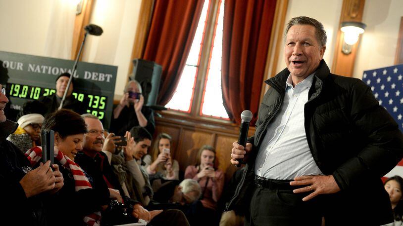 WINDHAM, NH - FEBRUARY 8: Ohio Governor and Republican Presidential candidate John Kasich campaigns at the Searles School and Chapel February 8, 2016 in Windham, New Hampshire. Candidates are in a last push for votes ahead of the first in the nation primary on February 9. (Photo by Darren McCollester/Getty Images)