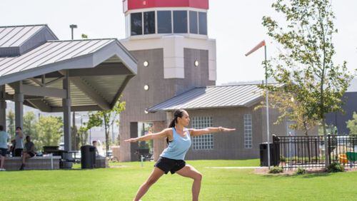 Kaiser Permanente will be sponsoring free yoga classes for six weeks at Aviation Park in Kennesaw starting Saturday, June 5, 2021. (Photo courtesy of Town Center Community Alliance)