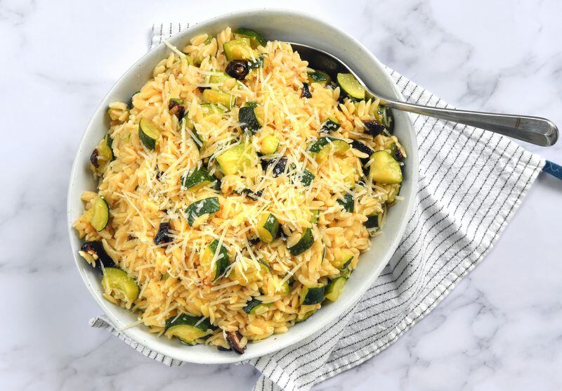Orzo with Olive Oil-Poached Zucchini. (Chris Hunt for The Atlanta Journal-Constitution)