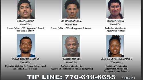 The Gwinnett County Sheriff's Office is seeking these six suspects with outstanding warrants.