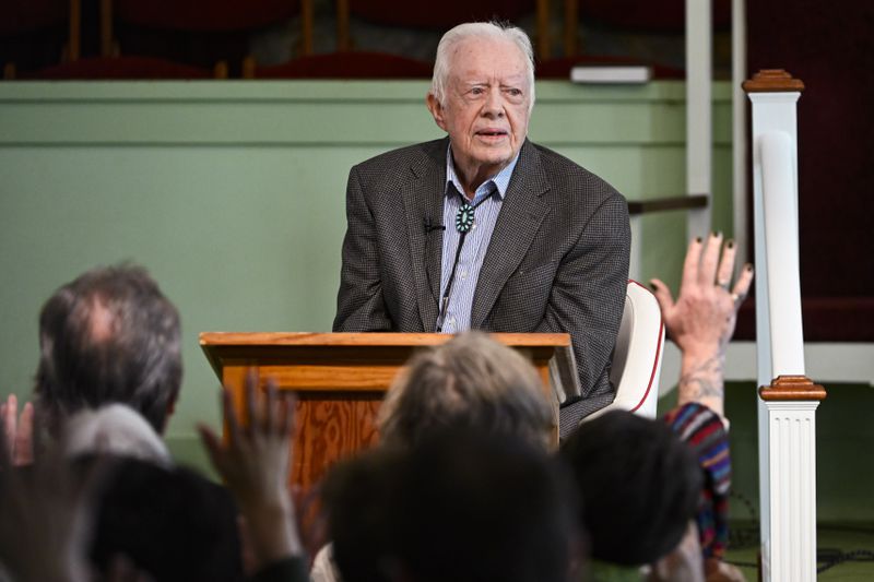 Former U.S. President Jimmy Carter, 95, teaches Sunday school at Maranatha Baptist Church in Plains, Ga.