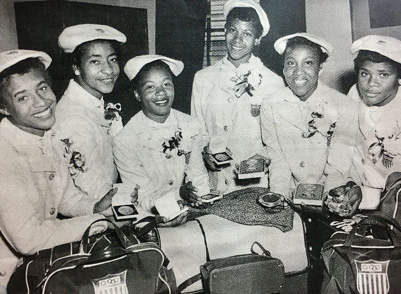 Isabelle Danielles, left, with Tigerbelles , from left: Willie B. White, Margarett Matthews (second leg relay), Mae Faggs (first leg), Wilma Rudolph (third leg), and Lucinda Williams. Daniels was the relay team’s anchor.