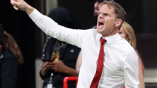 March 17, 2019 Atlanta: Atlanta United head coach Frank de Boer yells instructions to his team against Philadelphia Union during the second half in a MLS soccer match that ended in a 1-1 draw on Sunday, March 17, 2019, in Atlanta.   Curtis Compton/ccompton@ajc.com