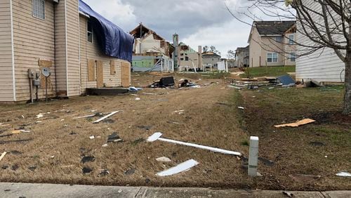 A tornado that struck the Chestnut Ridge subdivision in Fairburn on Monday cut a path of destruction through many homes.