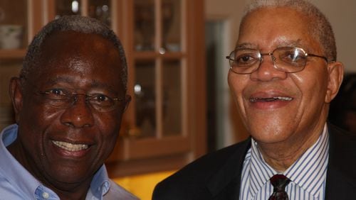 Baseball Hall of Famer Hank Aaron and Samuel DuBois Cook celebrated the release of Cook's latest book in March 2010 at a party at the slugger’s home.