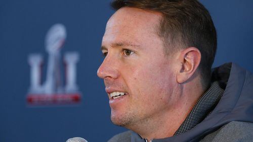 Falcons quarterback Matt Ryan takes questions during his Super Bowl news conference on Tuesday, Jan. 31, 2017, at Memorial City Mall ice arena in Houston. (Curtis Compton/ccompton@ajc.com)