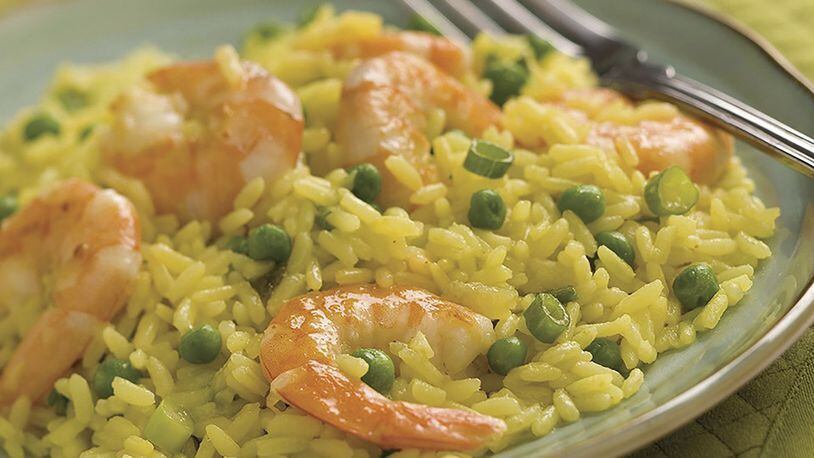 Saturday’s Seared Shrimp With Peas and Yellow Rice is simple and delicious. Contributed by McCormick