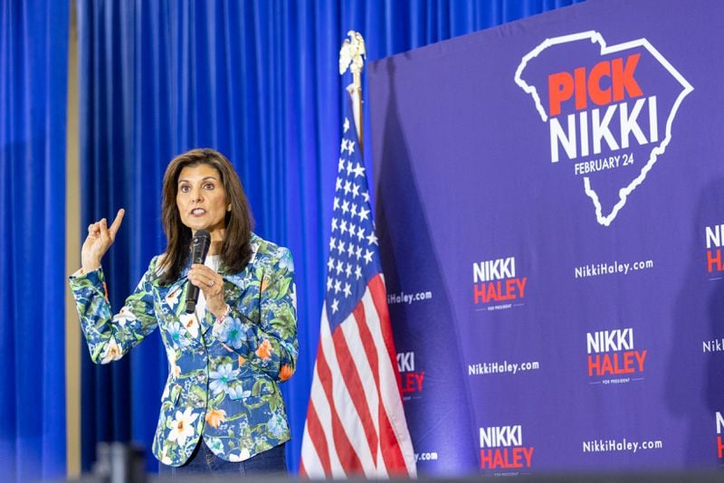 Republican presidential candidate and former U.N. ambassador Nikki Haley campaigns at an event at the municipal building in North Augusta, South Carolina on Wednesday, February 21, 2024. (Arvin Temkar / arvin.temkar@ajc.com)