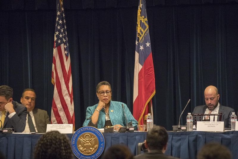 02/19/2019 -- Atlanta Georgia -- United States House Administration Committee's elections subcommittee listens to individuals testify about voting rights issues in Georgia during a field hearing, chaired by U.S. Rep. Marcia Fudge (center), D-Ohio, at the Jimmy Carter Presidential Center in Atlanta, Tuesday, February 19, 2019. (ALYSSA POINTER/ALYSSA.POINTER@AJC.COM)