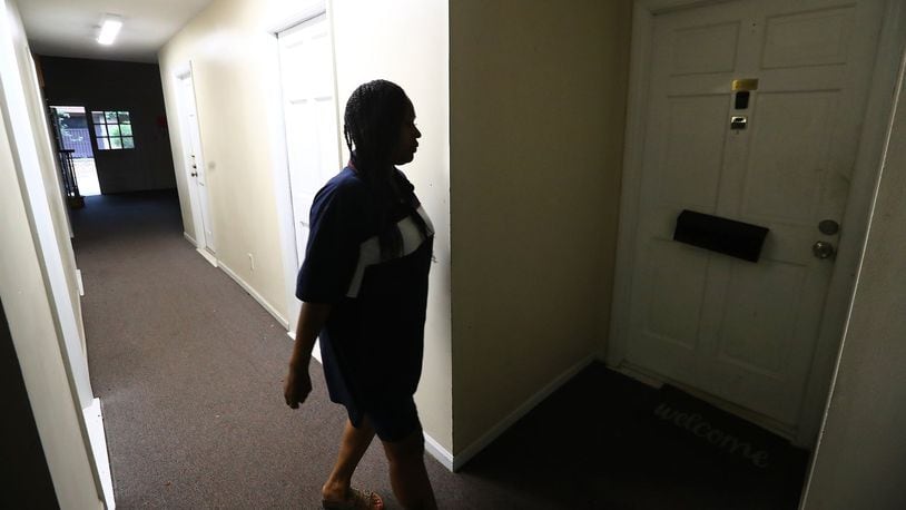 Monica Griffin at her apartment in Stonecrest. (Curtis Compton / ccompton@ajc.com)