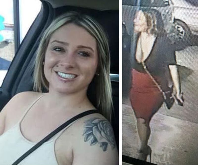 Savannah Spurlock, left, was last seen at 2:34 a.m. Jan. 4, 2019, in surveillance footage as she left The Other Bar in Lexington, Kentucky. The image at right shows what the 22-year-old mother was wearing when she vanished.