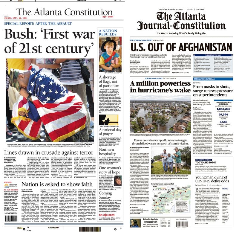 In 2001, President George W. Bush described Afghanistan as the 'first war of the 21st century.' 20 years later, the U.S. completely exited the nation. AJC PRINT ARCHIVES
