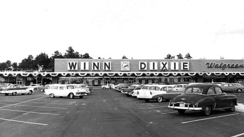 Winn-Dixie once played a significant role in Atlanta’s grocery scene, but the company has no more stores in the area. This photo from 1958 shows the Winn Dixie that was located on Piedmont Road in what was Broadview Plaza, a new shopping center that opened that year in the Lindbergh area. The plaza was built on top of Mooney’s Lake recreation spot. The lake was drained in the 1950s to make way for the development. Photo taken Sept. 30, 1958. (AJC files)
