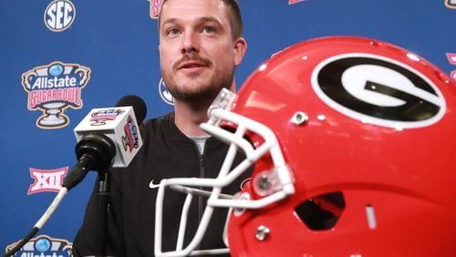 Dan Lanning, Georgia’s assistant coach for outside linebackers, takes questions  on Saturday, Dec 29, 2018, in New Orleans.