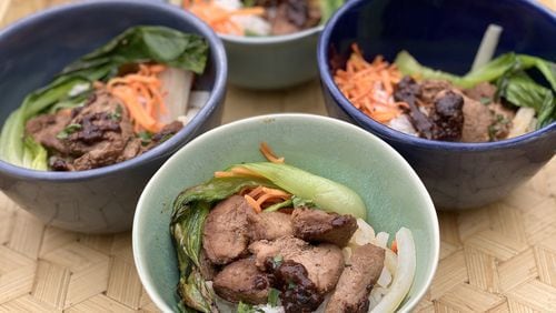 A little work ahead of time will put Asian Pork Tenderloin Bowls on the table quickly on a weeknight. CONTRIBUTED BY KELLIE HYNES