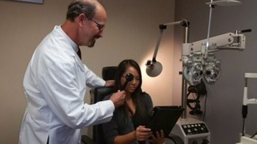 Getting an eye exam from a local doctor and having your prescription filled online can help save money.