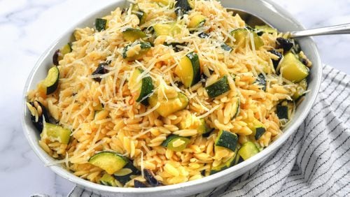 Orzo with Olive Oil-Poached Zucchini. (Chris Hunt for The Atlanta Journal-Constitution)