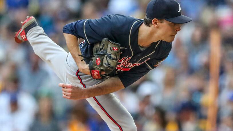 10/9/21 - Milwaukee, WI -  Atlanta Braves starting pitcher Max Fried (54) starts the first inning of the Major League Baseball playoff game between the Atlanta Braves and the Milwaukee Brewers.  Curtis Compton / Curtis.Compton@ajc.com 