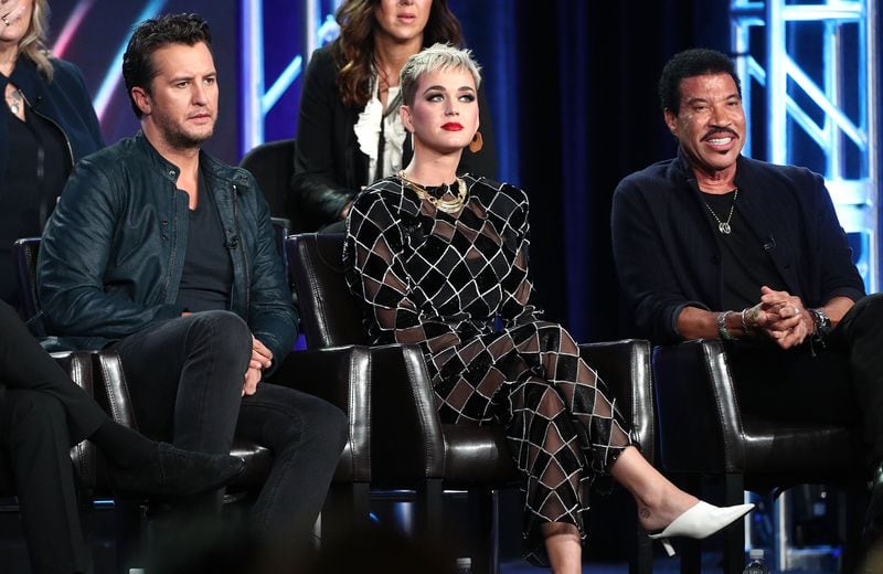  PASADENA, CA - JANUARY 08: (L-R) Judges Luke Bryan, Katy Perry and Lionel Richie of the television show American Idol speak onstage during the ABC Television/Disney portion of the 2018 Winter Television Critics Association Press Tour at The Langham Huntington, Pasadena on January 8, 2018 in Pasadena, California. (Photo by Frederick M. Brown/Getty Images)