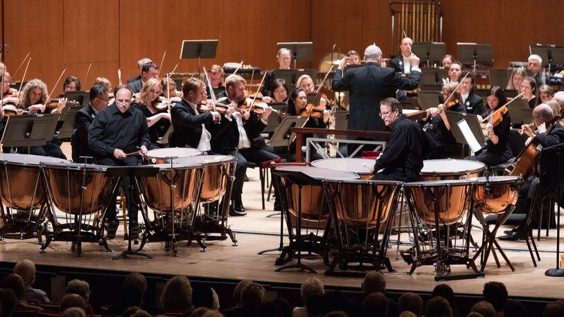 Mark and Paul Yancich perform James Oliverio’s double timpani concerto with the Atlanta Symphony Orchestra. CONTRIBUTED BY JEFF ROTHMAN