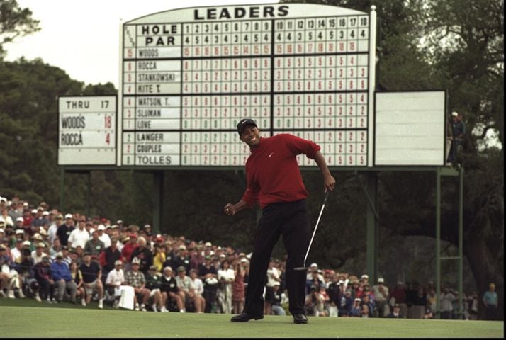 Tiger Woods wins his first Masters