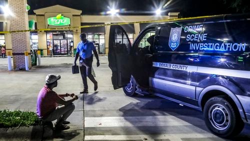 July 19, 2023 DeKalb County:  A man was killed in a shooting at a DeKalb County gas station just outside of east Atlanta early Wednesday morning, July 19, 2023. The shooting was reported around 2 a.m. at a BP station on Flat Shoals Road near I-20 after someone opened fire on employees, DeKalb police said. When officers arrived, they found a man with a gunshot wound. He was pronounced dead at the scene. Details are scarce, but police said they believe the violence stemmed from an armed robbery. An employee told Channel 2 Action News that the owner was putting up displays outside the convenience store when a man approached, fired shots, snatched the cash register and ran away. Two other employees also were present. The owner then went inside the store, where he collapsed and died, the employee told the news station. A funeral home vehicle was seen transporting the body. Police have not released the name of the victim or confirmed that he was the owner. No other information has been released by police. (John Spink / John.Spink@ajc.com)